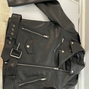 Zara Black Faux Leather Moto Jacket with Silver Hardware
